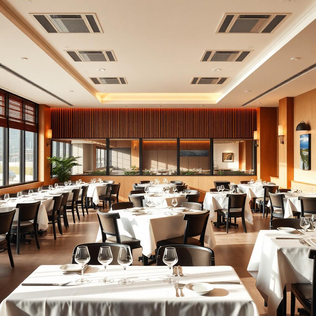 Restaurant dining room set with white linens — Hialeah
