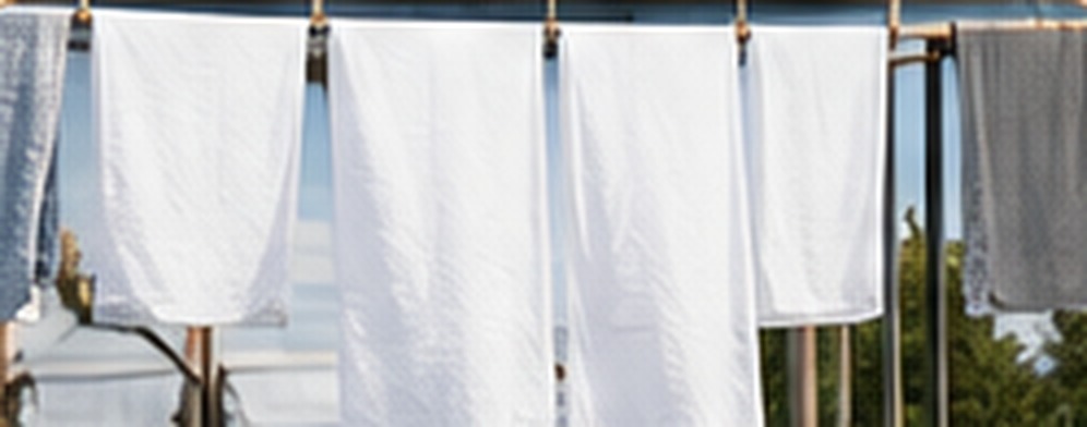 Clean white textiles air-drying on a line after odor and residue removal