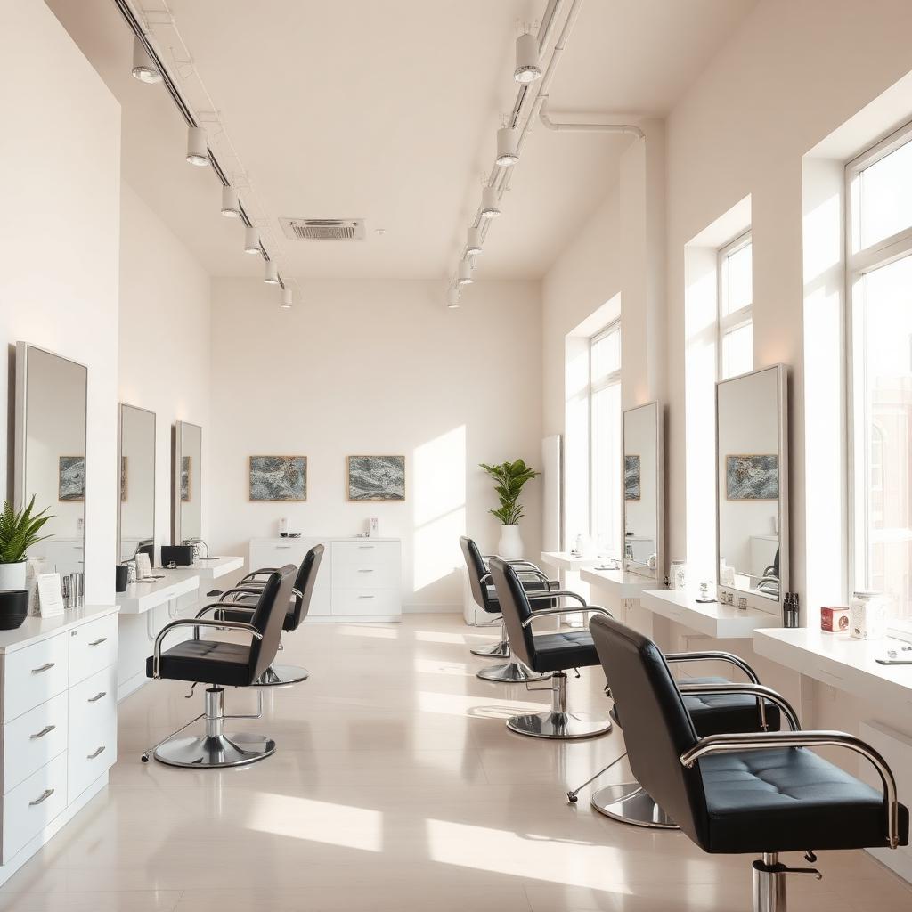 Bright modern salon interior with styling chairs and mirrors — Hialeah