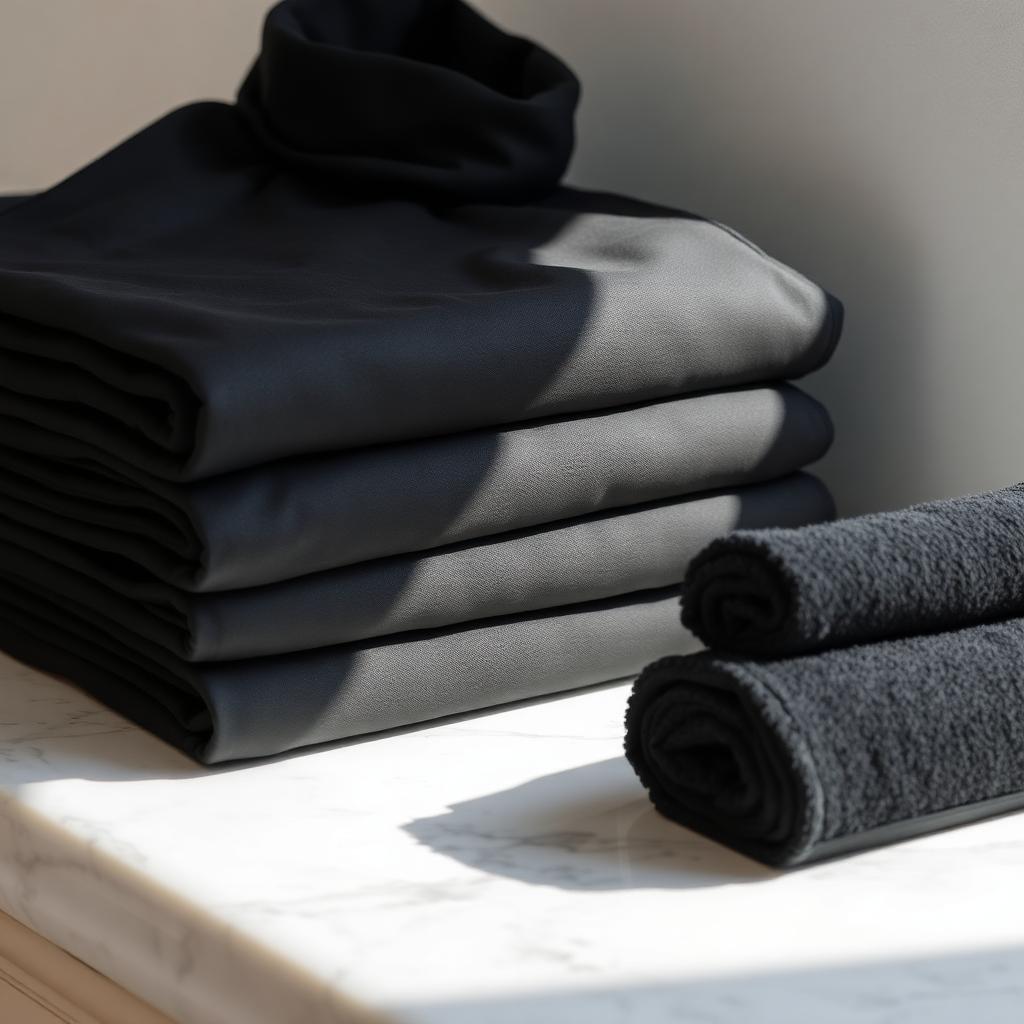 Folded black salon capes and rolled salon towels — Hialeah