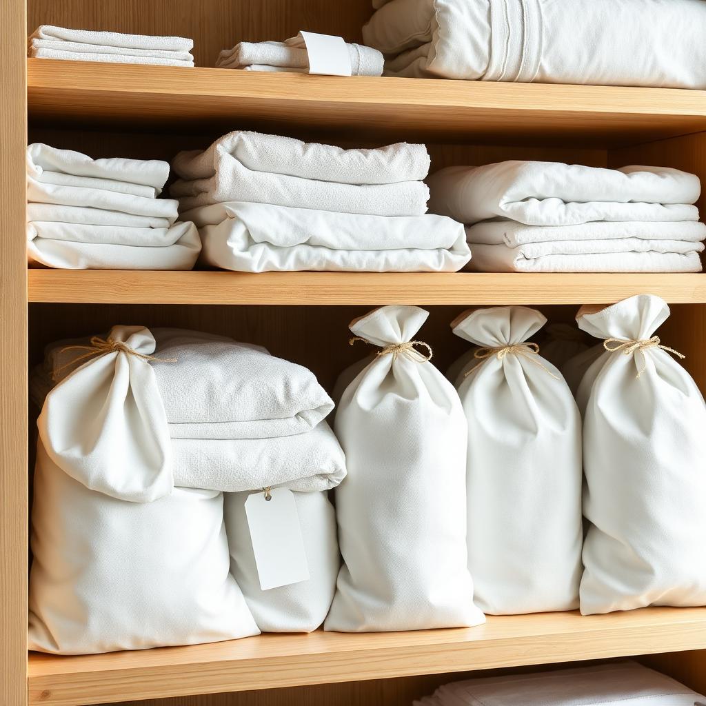 Tagged and bundled sheet sets for short-term rentals, folded — Hialeah